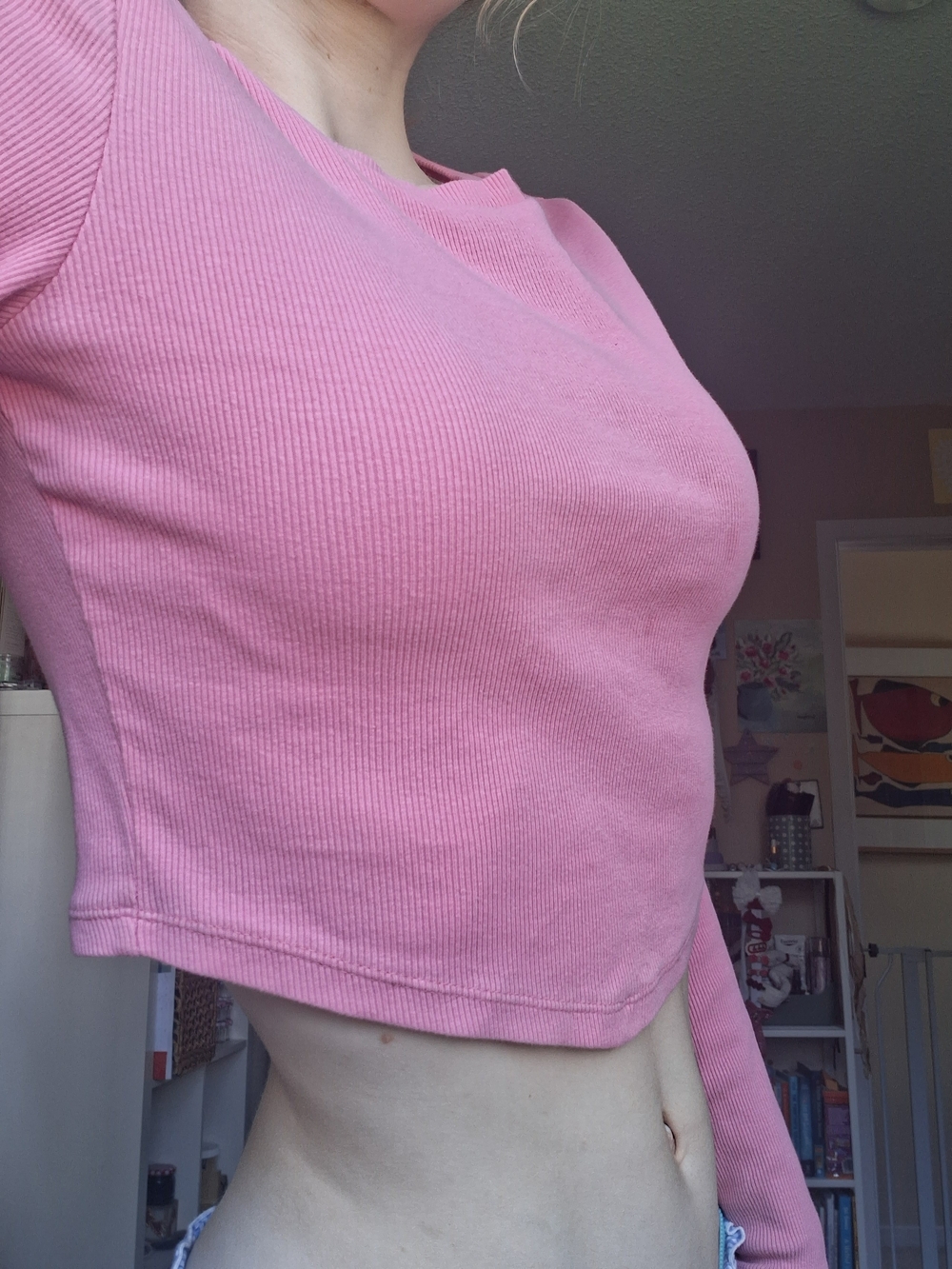 ONLY Pink Ribbed Long Sleeve Crop Top